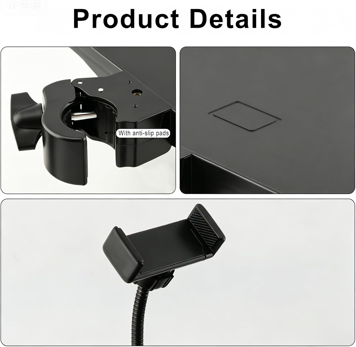 Microphone Stand Tray with Phone Holder, 11" x 10.8" Clamp-On Shelf with Crab Clamp for Music Stand, Microphone Stand Accessories for Stage Live Streaming and Concert Performance - Image 7
