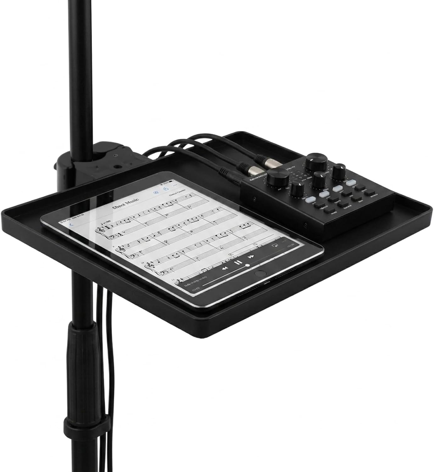Microphone Stand Tray with Phone Holder, 11" x 10.8" Clamp-On Shelf with Crab Clamp for Music Stand, Microphone Stand Accessories for Stage Live Streaming and Concert Performance - Image 8