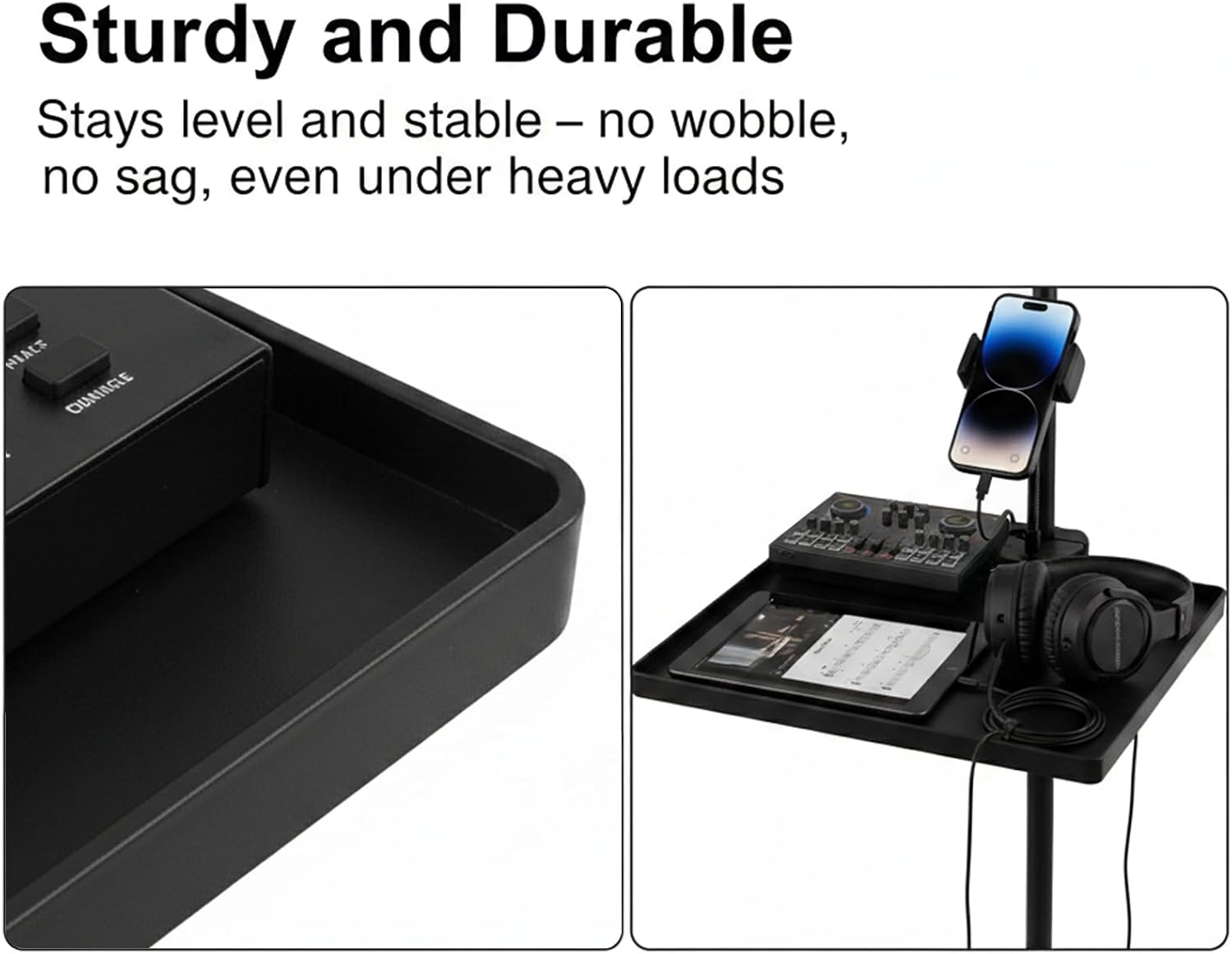 Microphone Stand Tray with Phone Holder, 11" x 10.8" Clamp-On Shelf with Crab Clamp for Music Stand, Microphone Stand Accessories for Stage Live Streaming and Concert Performance - Image 5